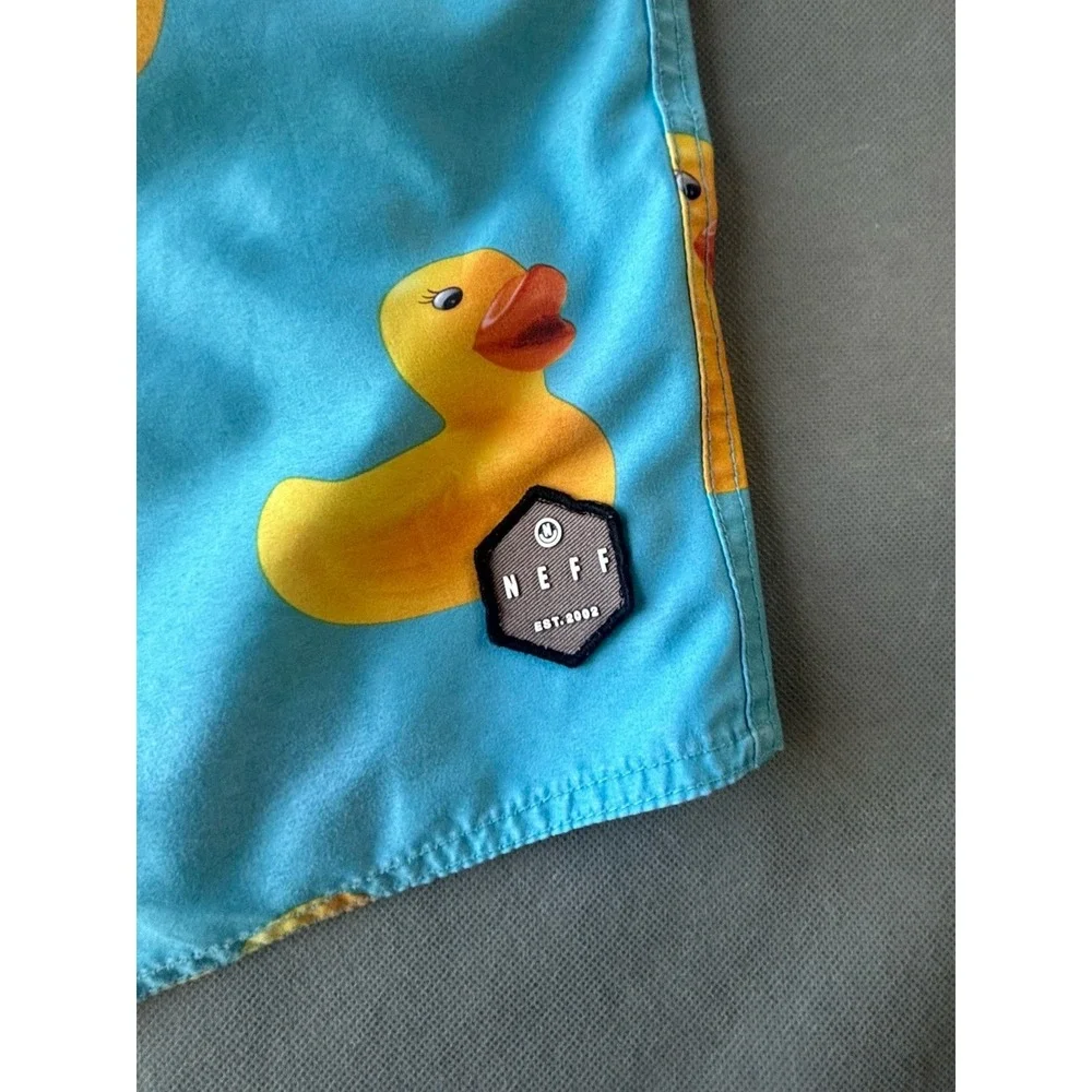 NEFF Rubber Duckie Mens Board Small Shorts Blue Tropical Drawstring beach preppy